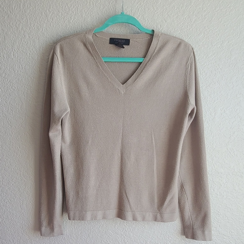 Vintage Express stretch knit sweater, large, taupe